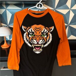 Hot Topic Orange and Black Tiger Long Sleeve Tee